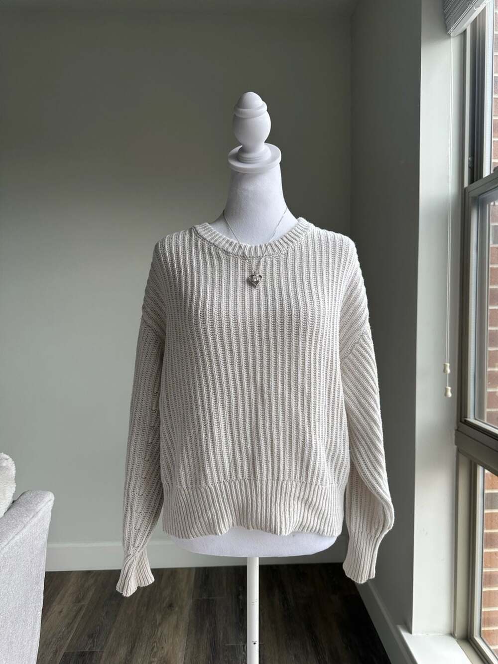 A New Day Cream Shaker Rib Oversized Knit Sweater XS